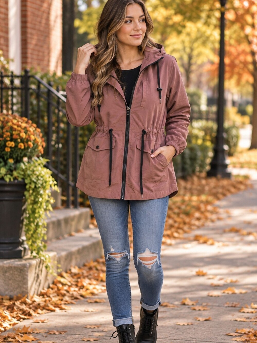 Charlotte Russe Women's Small Mauve Hooded Utility Anorak Jacket Drawstring